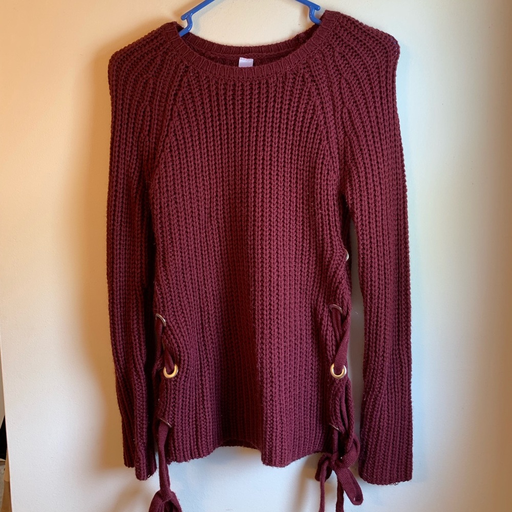 Maroon Side Tie Sweater